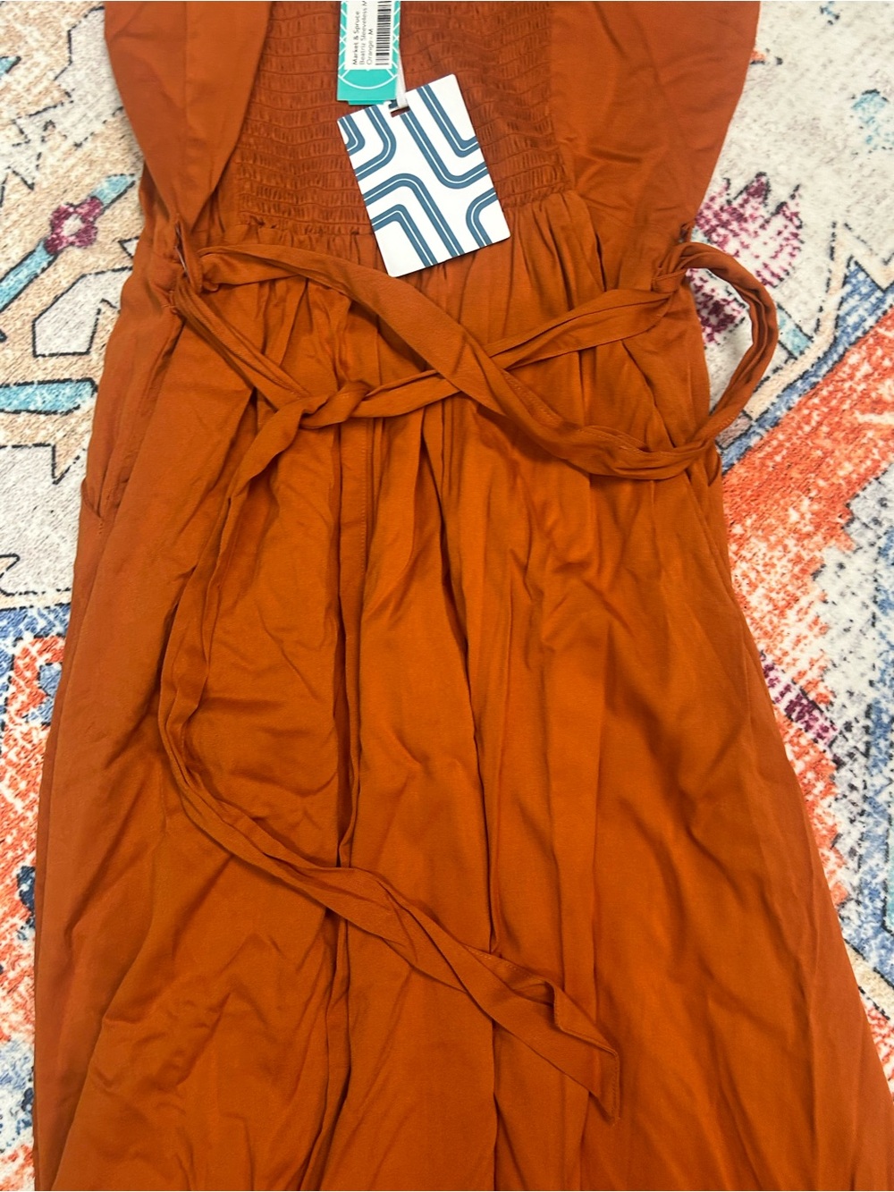 Market & Spruce Rust Orange Midi Dress with Tie Waist and Pockets - Picture 10 of 10